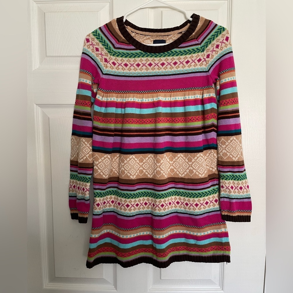 GAP Kids Girls L (10) Chunky Knit Multicolor Striped Sweater Dress 100% Cotton